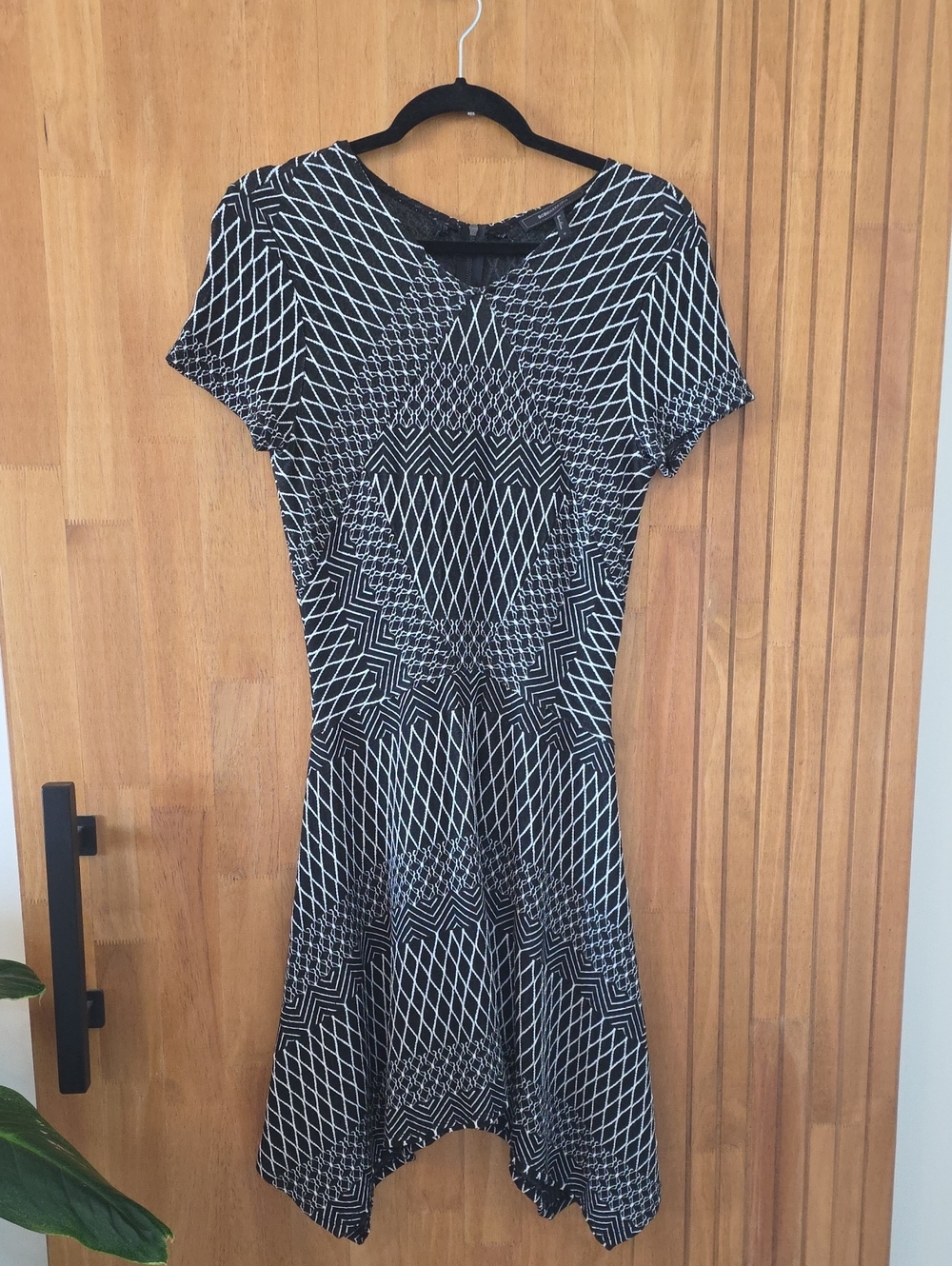 BCBGMaxAzria Black & White Geometric Fit-and-Flare Dress